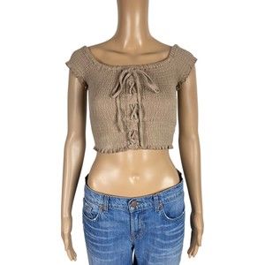 Forever 21 Tan Smock Lace Up Crop Top Size Medium